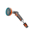 Garden hose nozzle with adjustable spray pattern on a transparent background