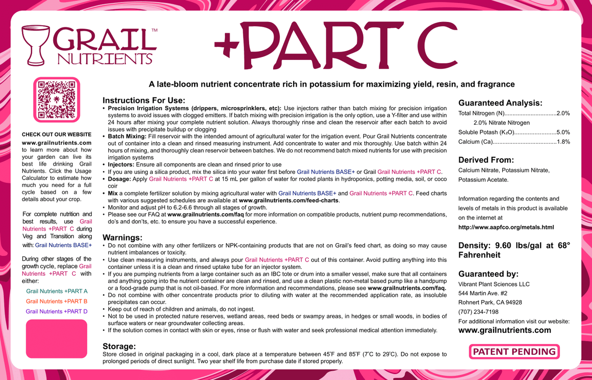 Grail Nutrients +Part C (2-0-5) Plant Fertilizer