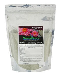 Pouch of Green & Seas brand fertilizer with a label on a white background