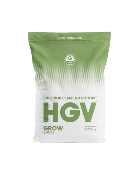 Green and white bag of HGV Superior Plant Nutrition on a white background