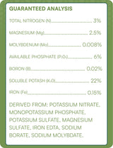 Nutrient analysis label for a fertilizer product with green border and white background.