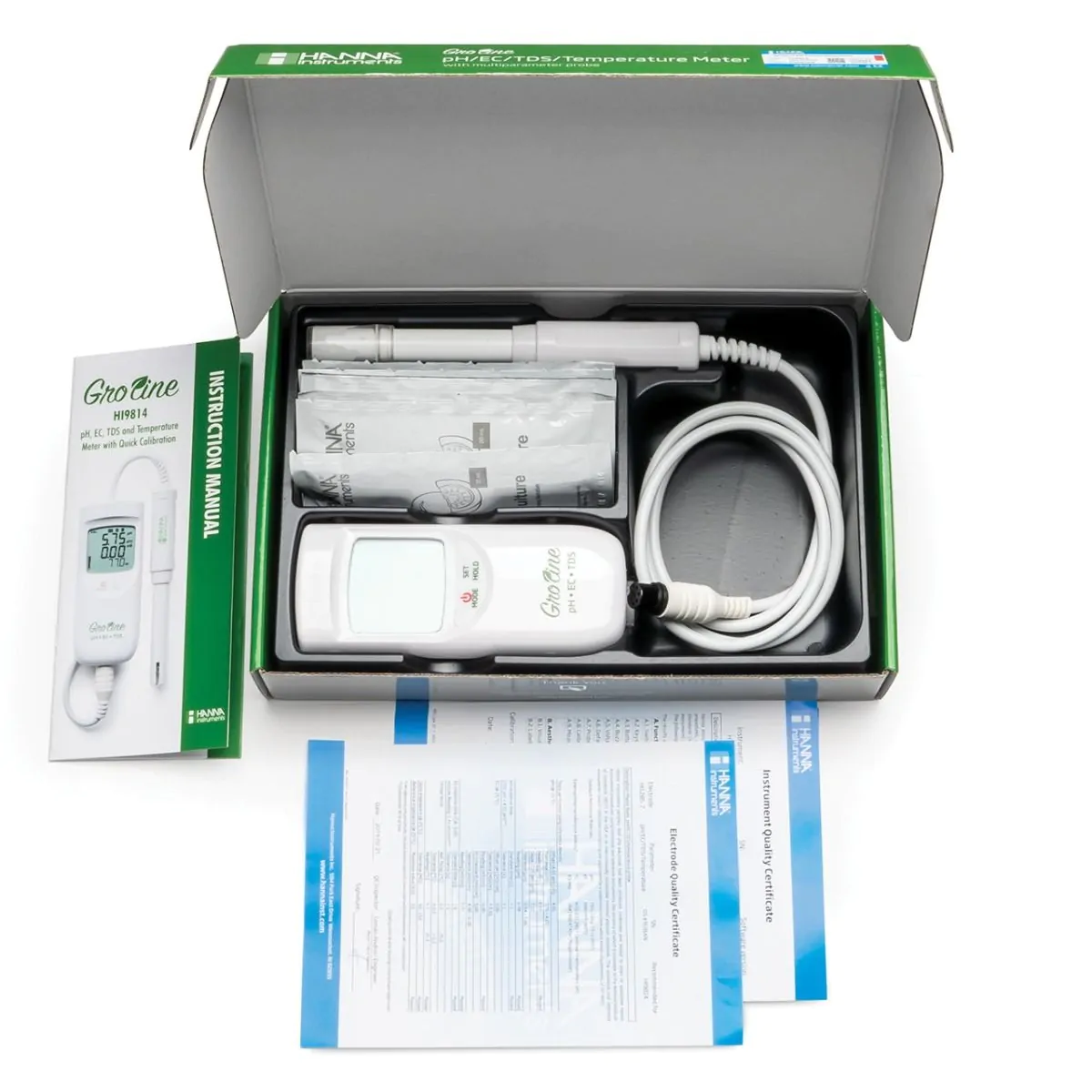 Hanna GroLine Waterproof Portable pH/EC/TDS/Temperature Meter HI9814