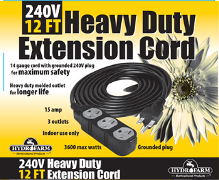 Heavy Duty Extension Cord, 240V, 3 Outlet