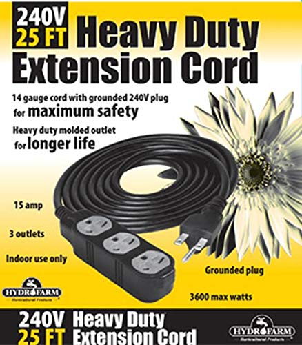 Heavy Duty Extension Cord, 240V, 3 Outlet