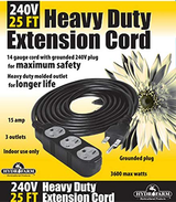 Heavy Duty Extension Cord, 240V, 3 Outlet