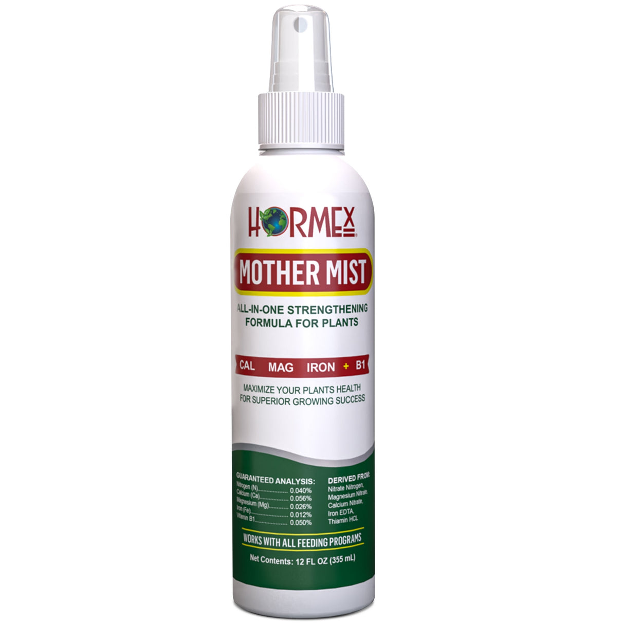 Hormex Mother Mist plant nutrient spray bottle on a white background