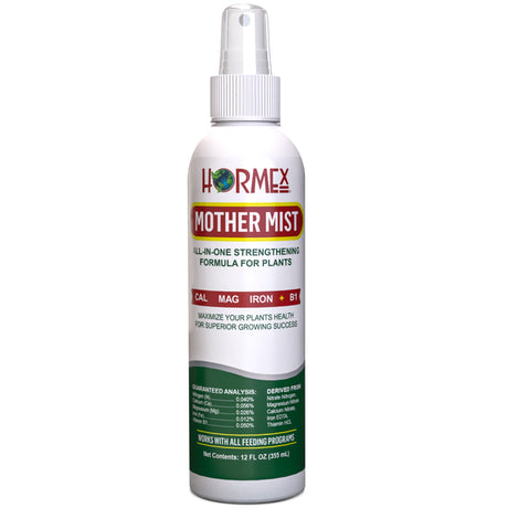 Hormex Mother Mist plant nutrient spray bottle on a white background