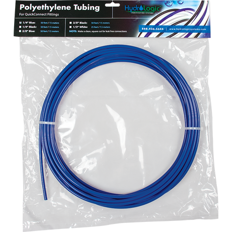 Polyethylene tubing in a clear package with HydroLogic branding.