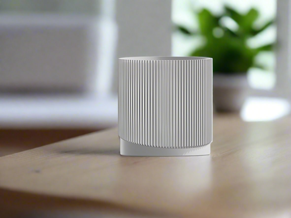 Mid-Century Ribbed 3D Printed Planter with Drainage & Saucer