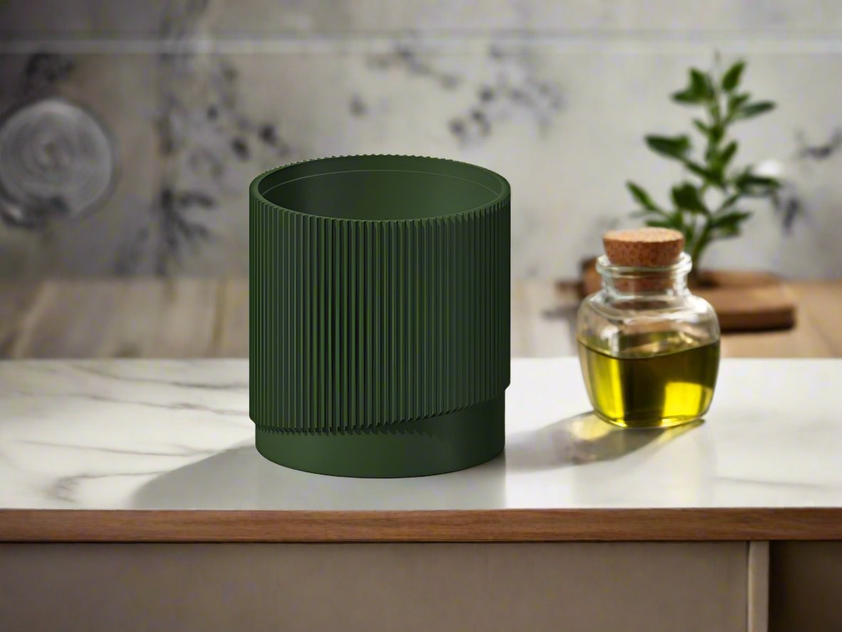 Mid-Century Ribbed 3D Printed Planter with Drainage & Saucer