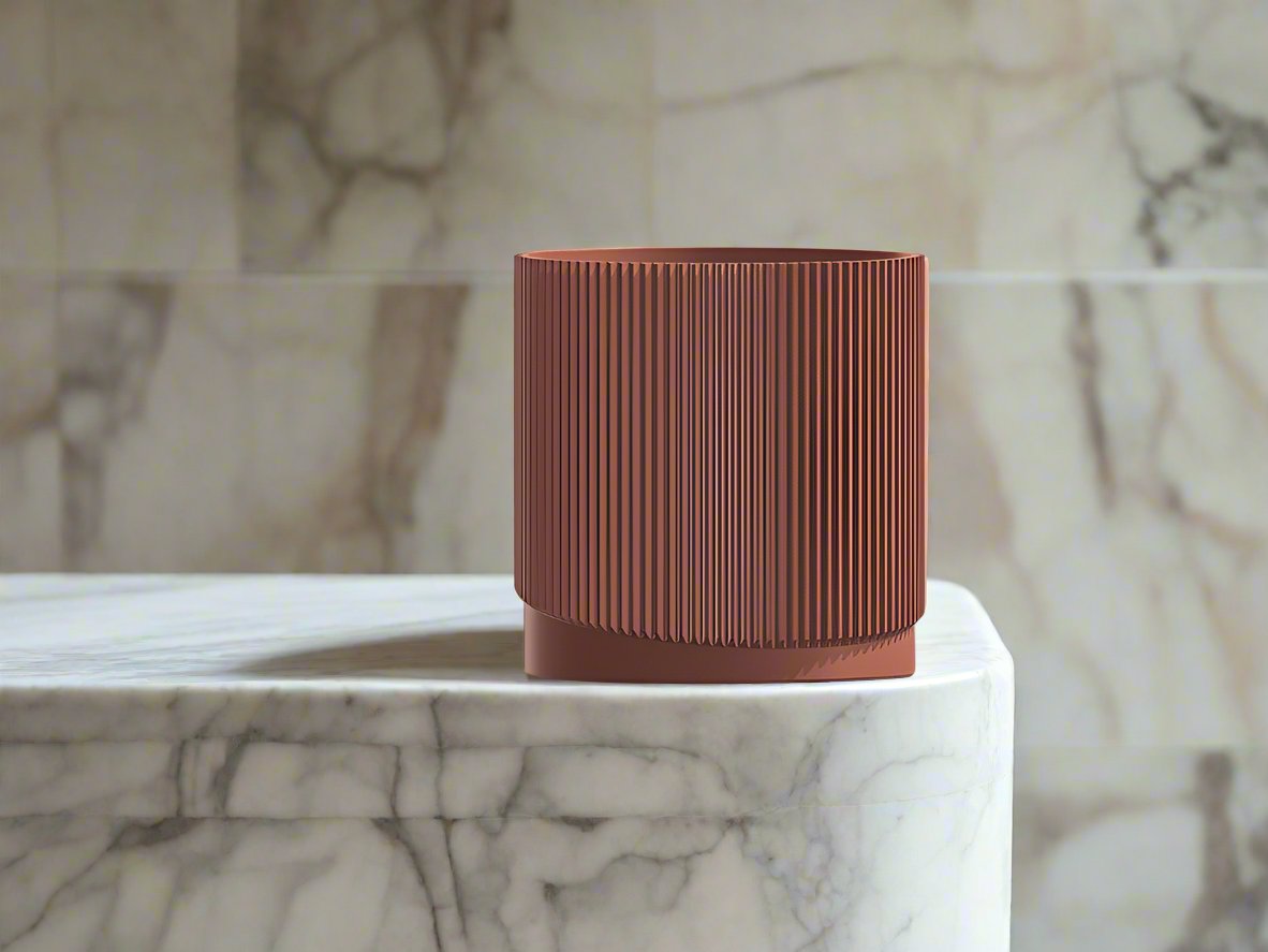 Mid-Century Ribbed 3D Printed Planter with Drainage & Saucer