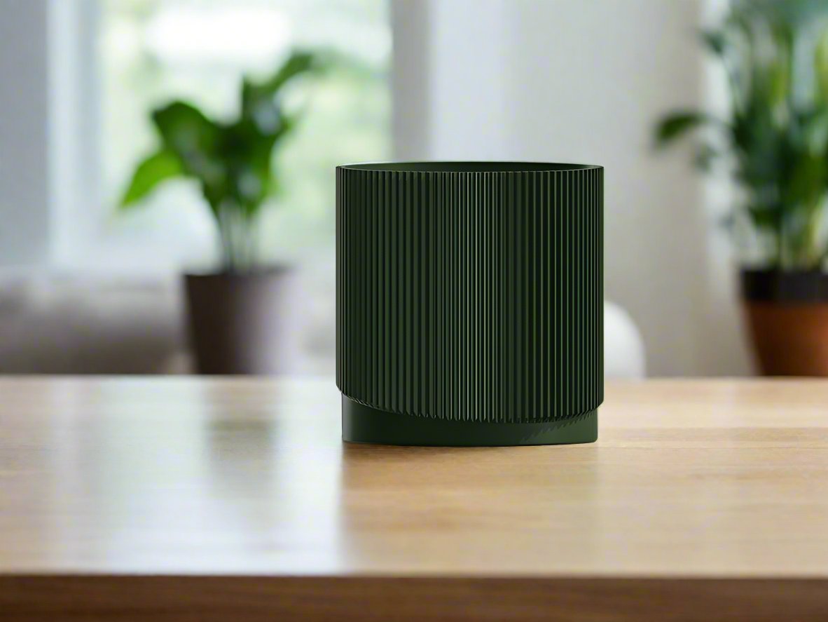 Mid-Century Ribbed 3D Printed Planter with Drainage & Saucer