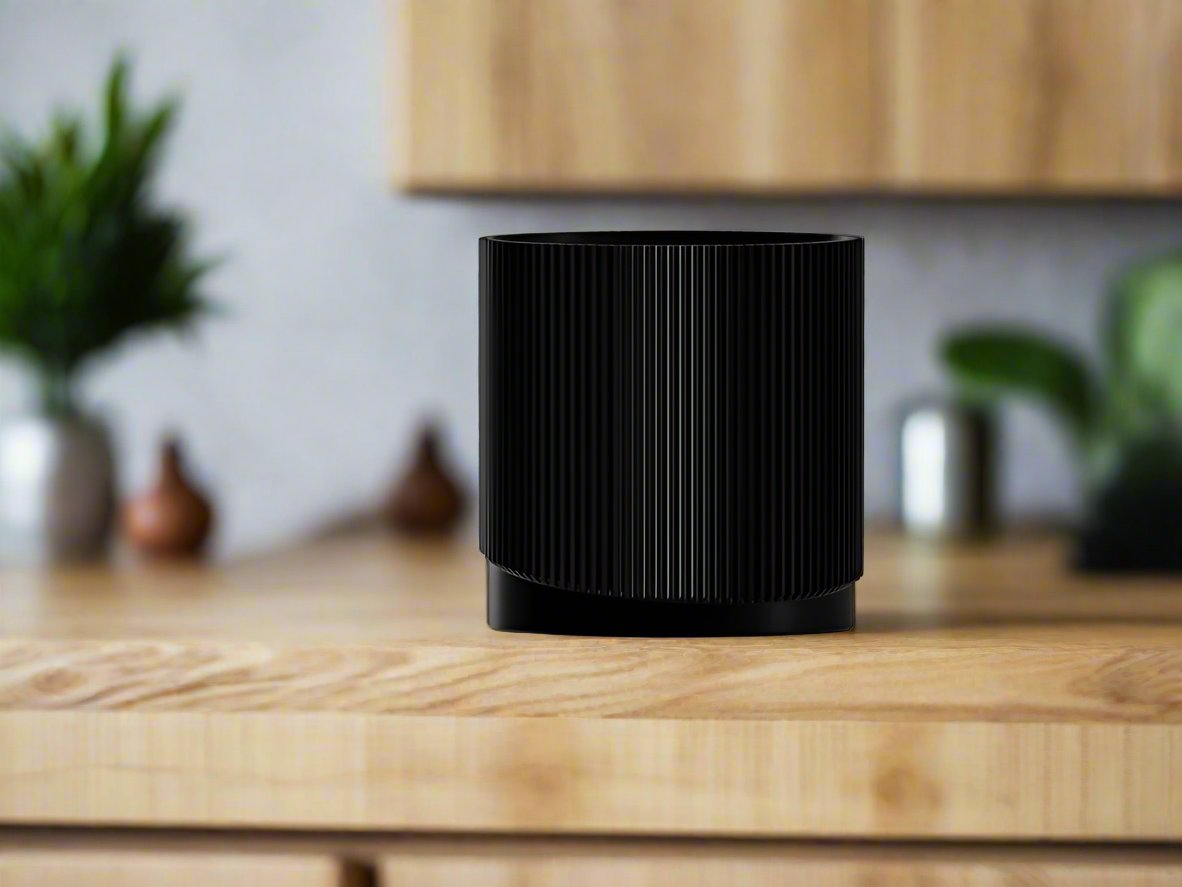 Mid-Century Ribbed 3D Printed Planter with Drainage & Saucer