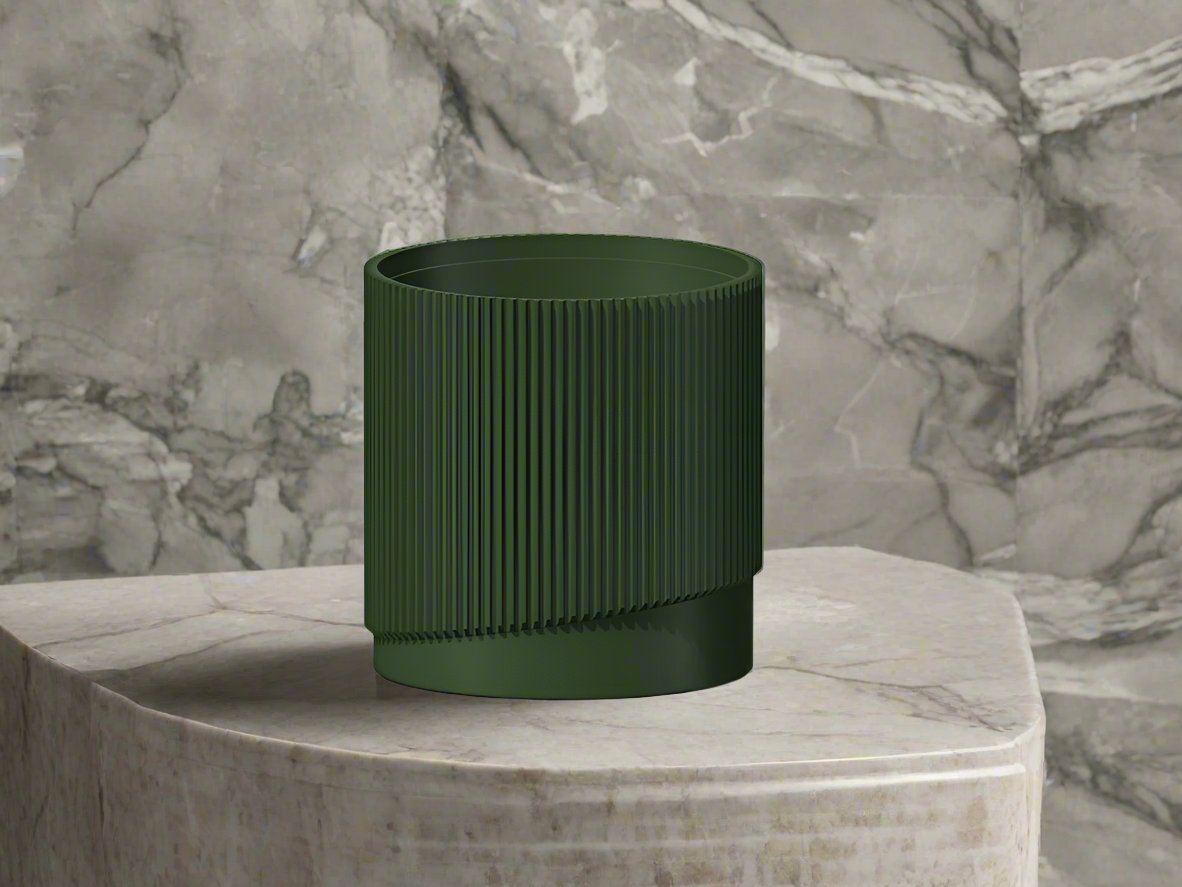 Mid-Century Ribbed 3D Printed Planter with Drainage & Saucer