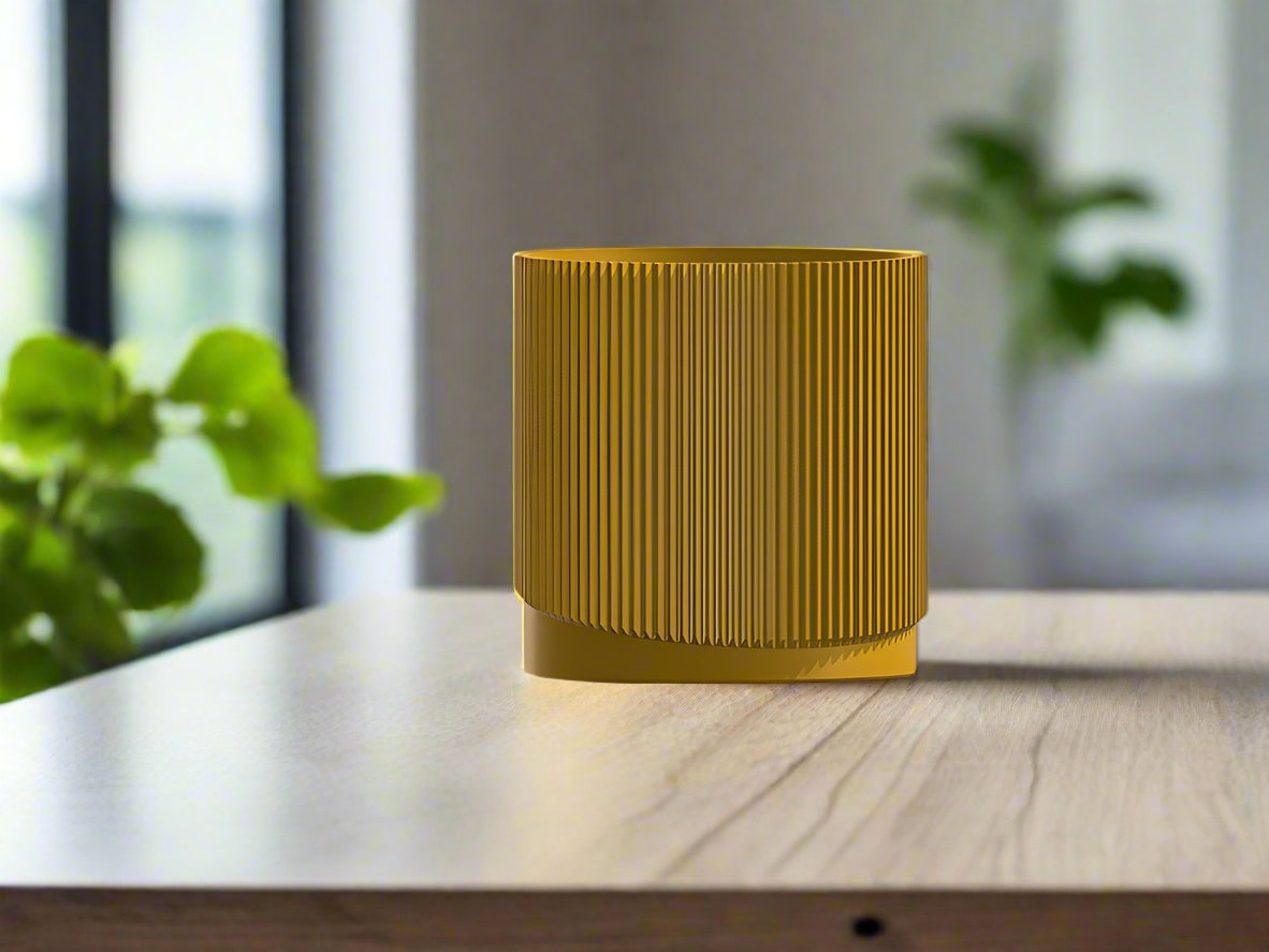 Mid-Century Ribbed 3D Printed Planter with Drainage & Saucer