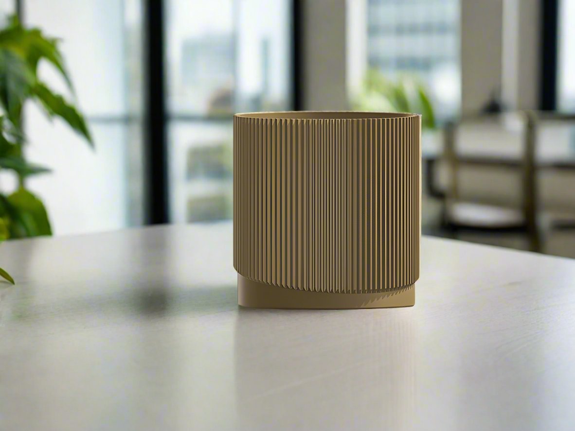 Mid-Century Ribbed 3D Printed Planter with Drainage & Saucer