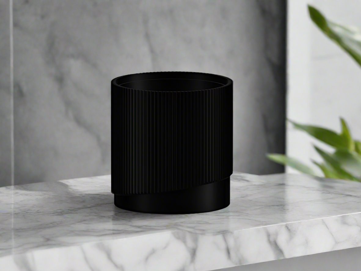 Mid-Century Ribbed 3D Printed Planter with Drainage & Saucer