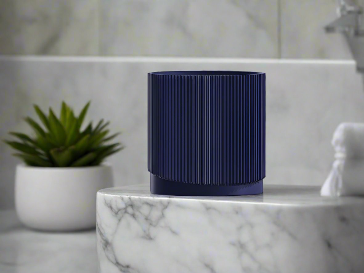 Mid-Century Ribbed 3D Printed Planter with Drainage & Saucer