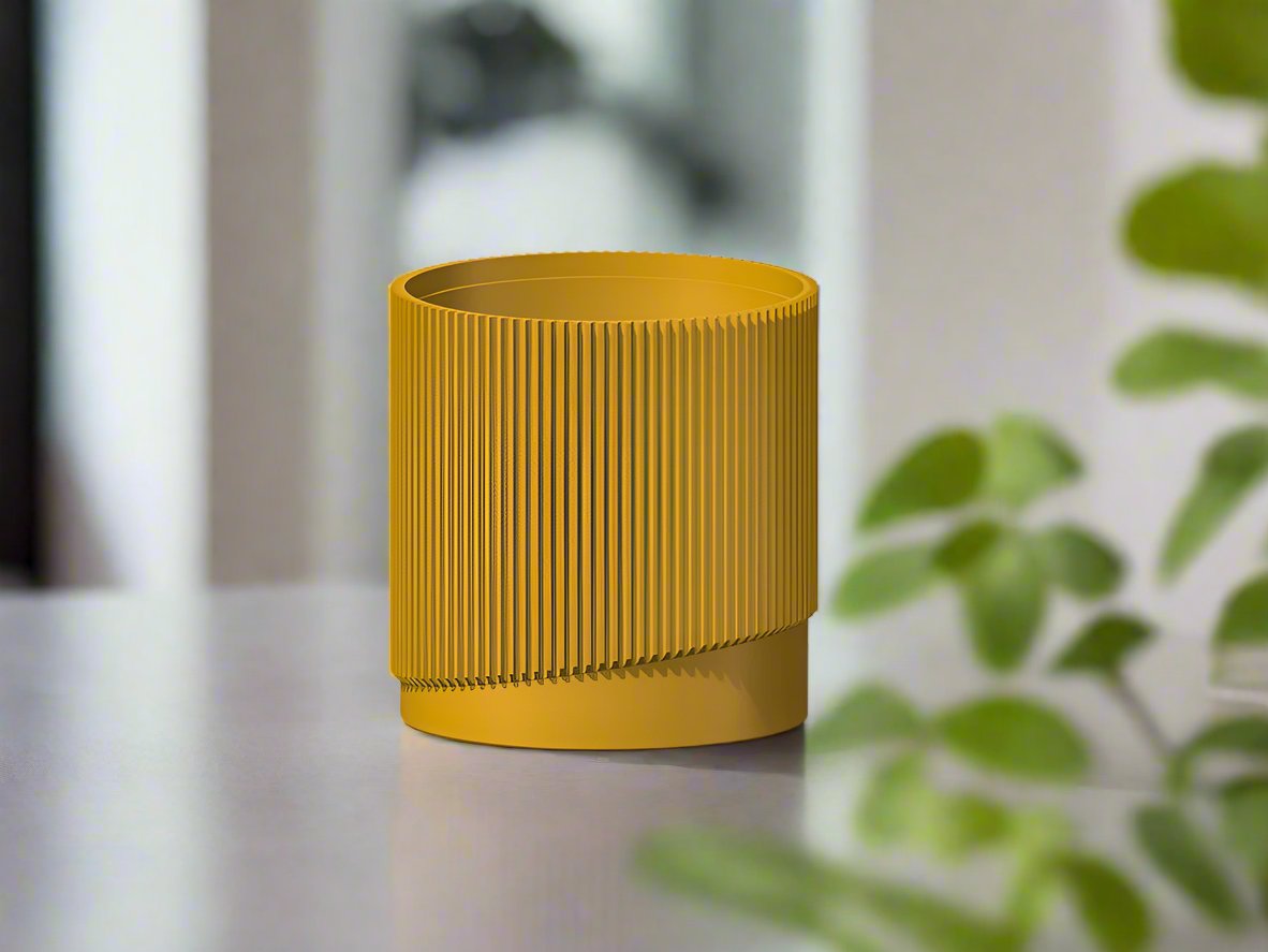 Mid-Century Ribbed 3D Printed Planter with Drainage & Saucer