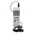 Digital light meter with a probe on a white background