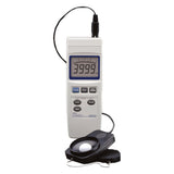 Digital light meter with a probe on a white background