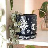 Midnight Sun & Moon Phases Ceramic Planter with Tray