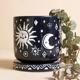 Midnight Sun & Moon Phases Ceramic Planter with Tray