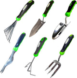 Garden Guru Stainless Steel 6pc Gardening Tool Set (Includes Trowel Transplanter Rake Weeder Cultivator Fork)