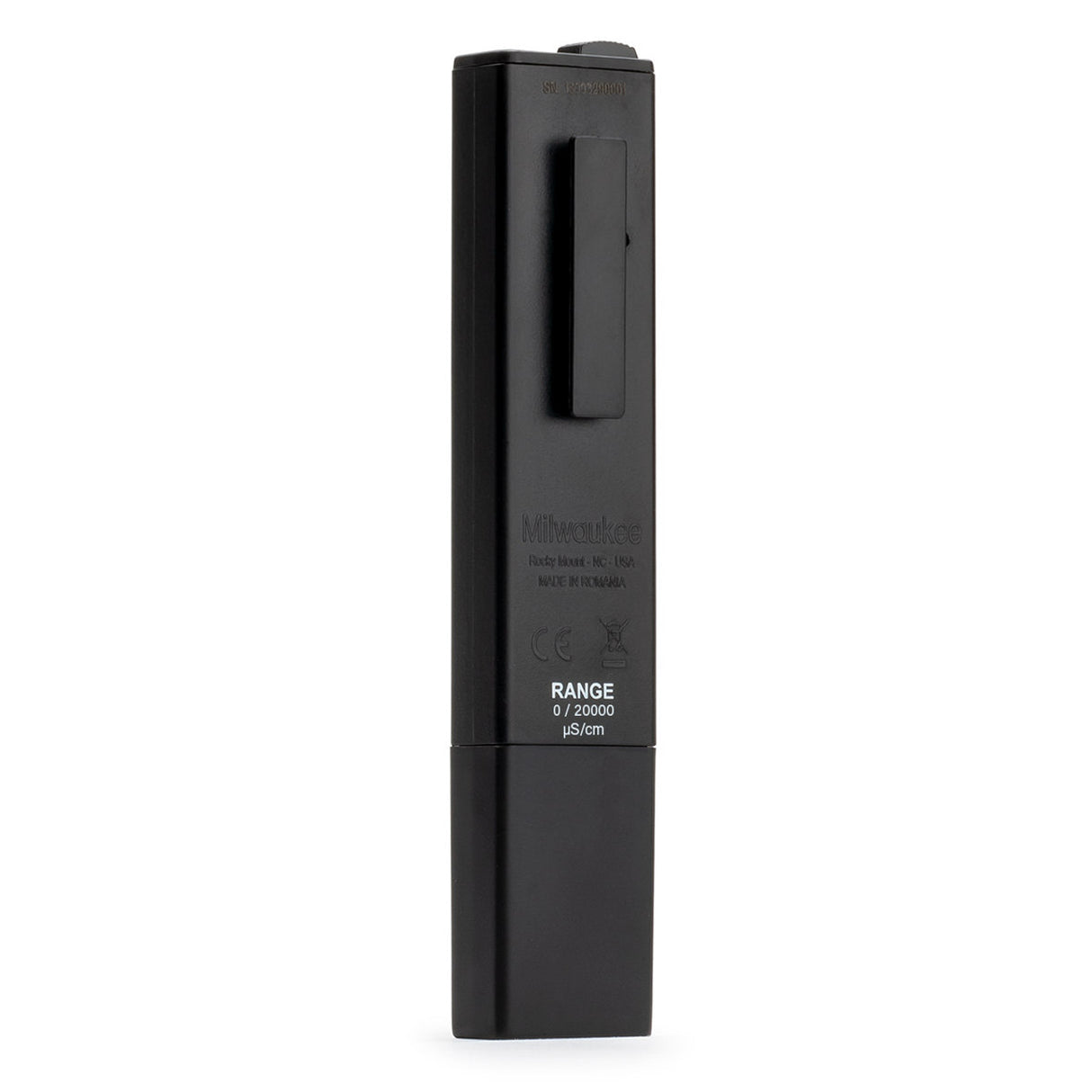 Black electronic device with text on a white background