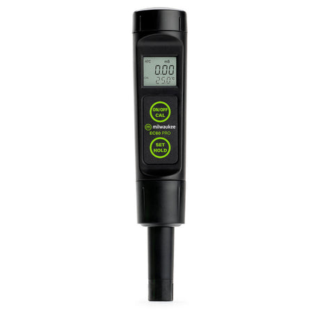 Digital device with a black casing and green display on a white background
