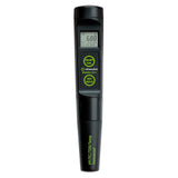 Black digital device with green text on a white background
