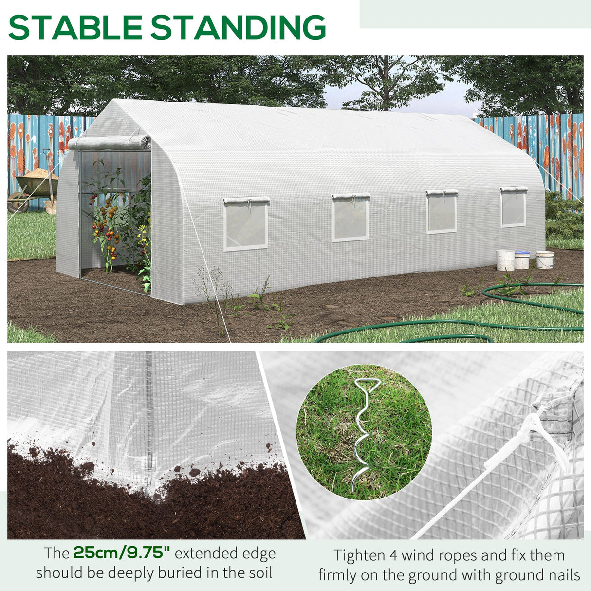 Outsunny 20' X 10' X 7' Tunnel Greenhouse With Zippered Mesh Door & 8 Mesh Windows