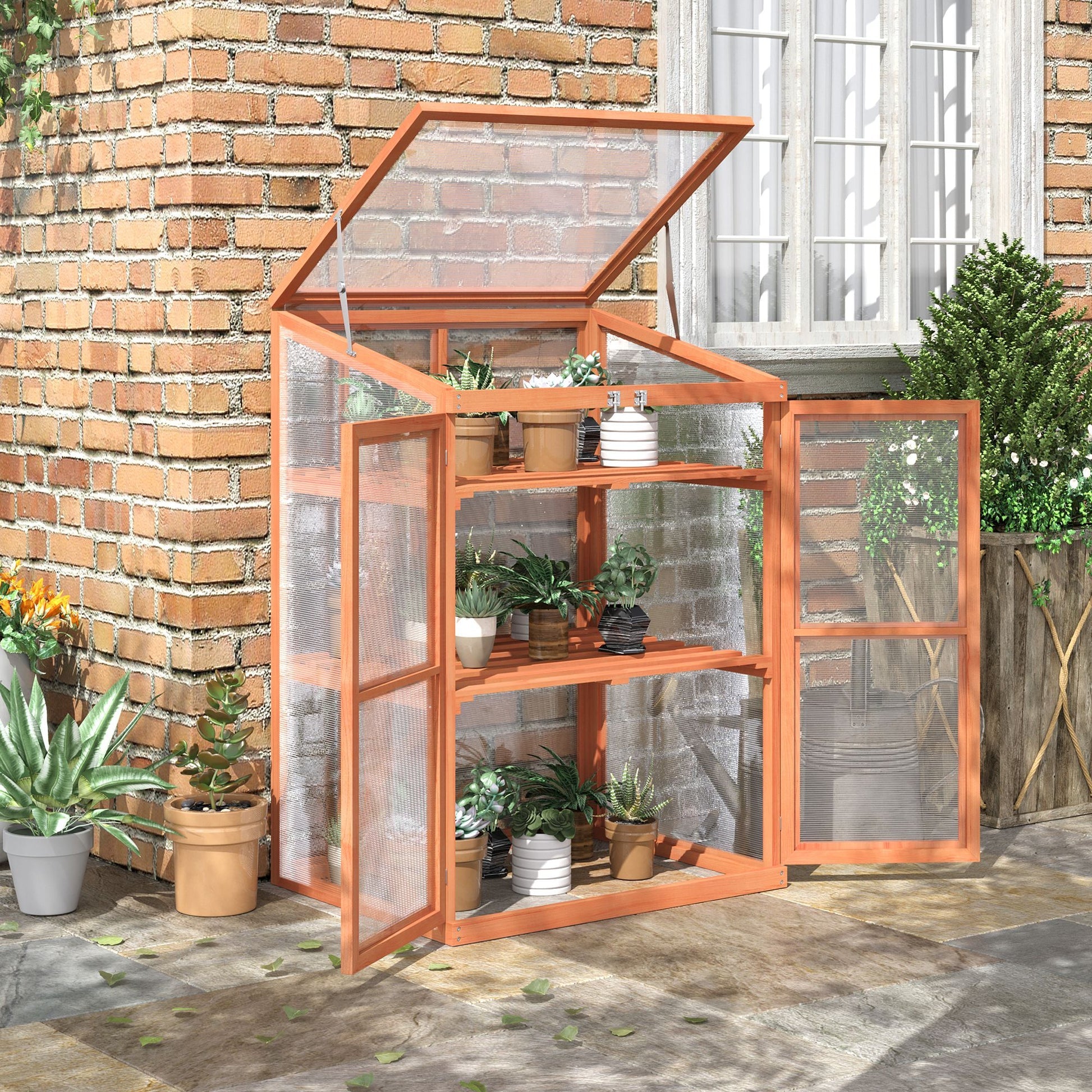 Outsunny Wooden Cold Frame Small Mini Greenhouse Cabinet 30