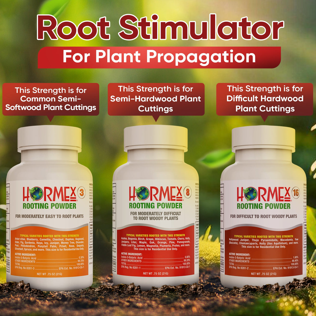 Hormex Rooting Powder Pack #3, #8, #16 – Cloning Hormone for All Cuttings