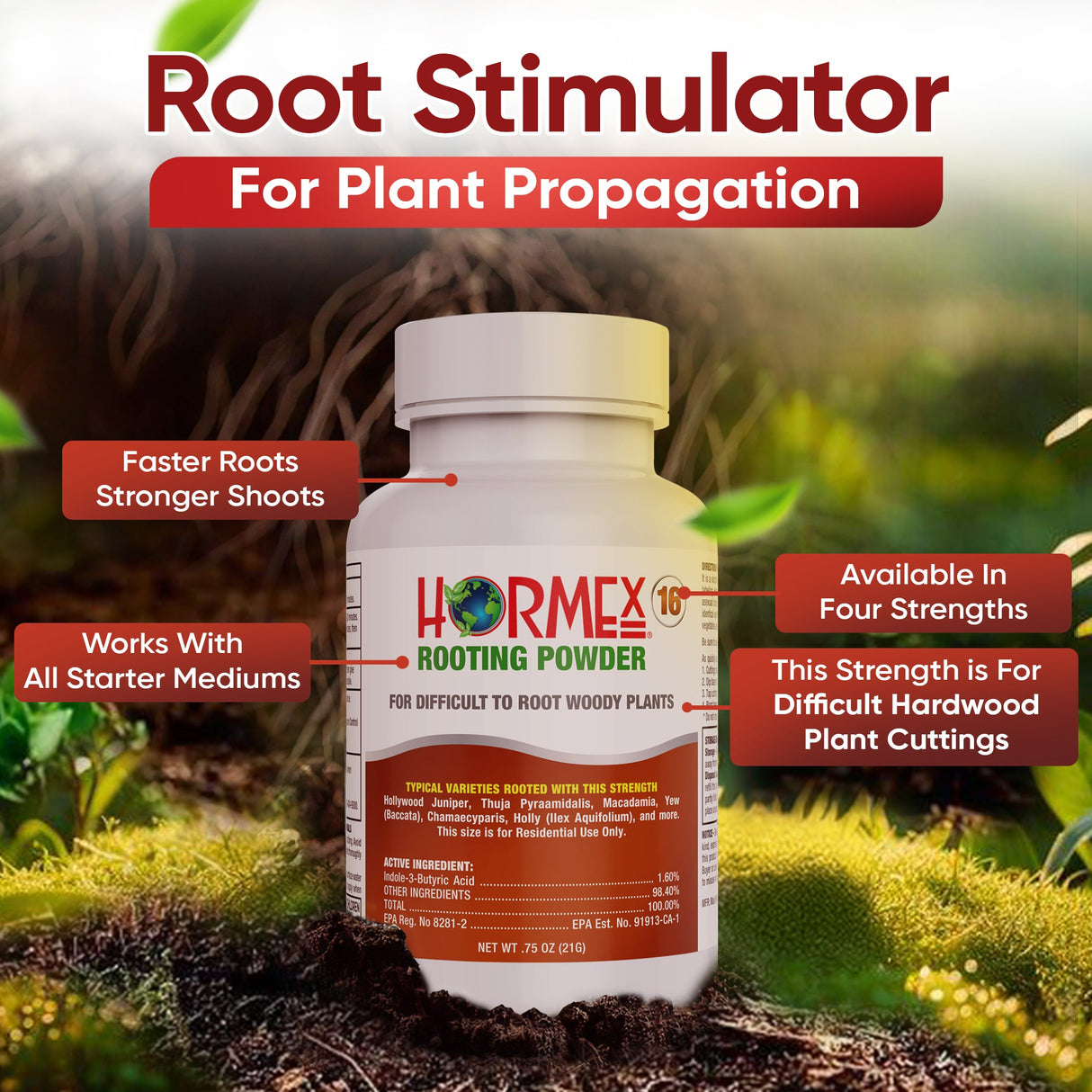 Hormex Rooting Powder #16 (1.60% IBA) – Rooting Hormone for Hardwood Cuttings