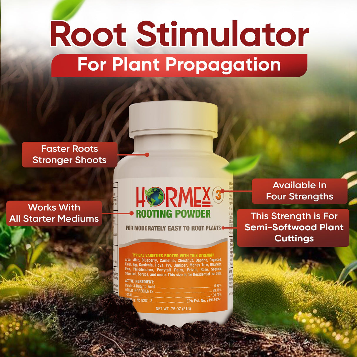 Hormex Rooting Powder #3 (0.30% IBA) – Rooting Hormone for Plant Cuttings
