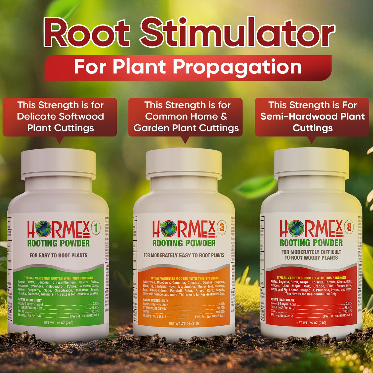 Hormex Rooting Powder Pack #1, #3, #8 – 0.75 oz Each (3-Pack)