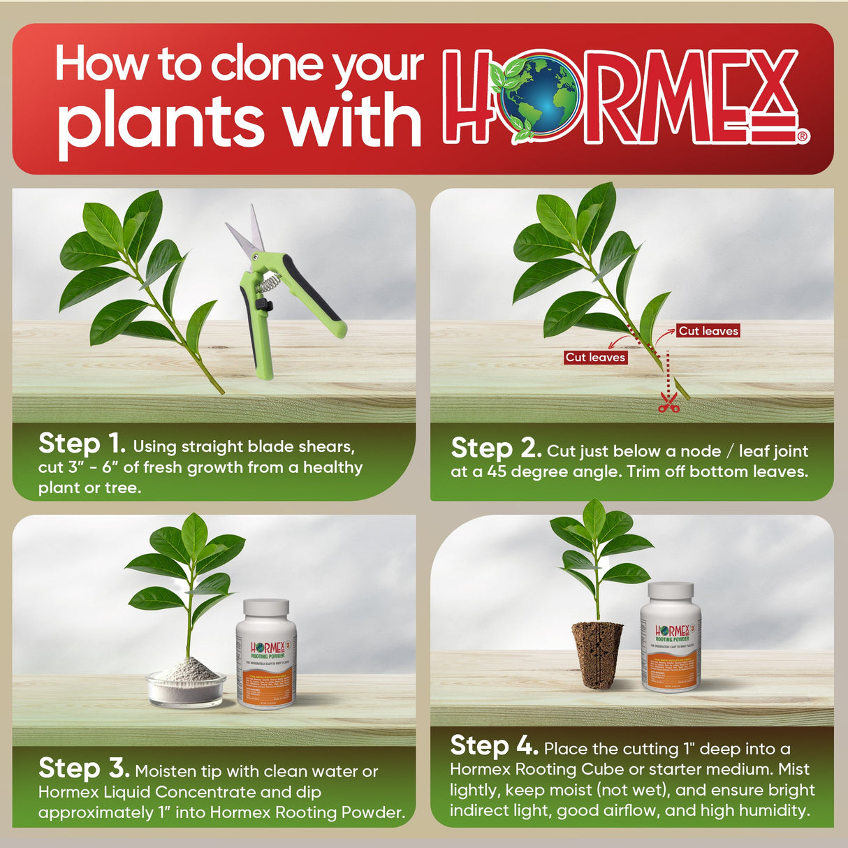 Hormex Rooting Powder Pack #1, #3, #8, #16 – 0.75 oz Each (4-Pack)