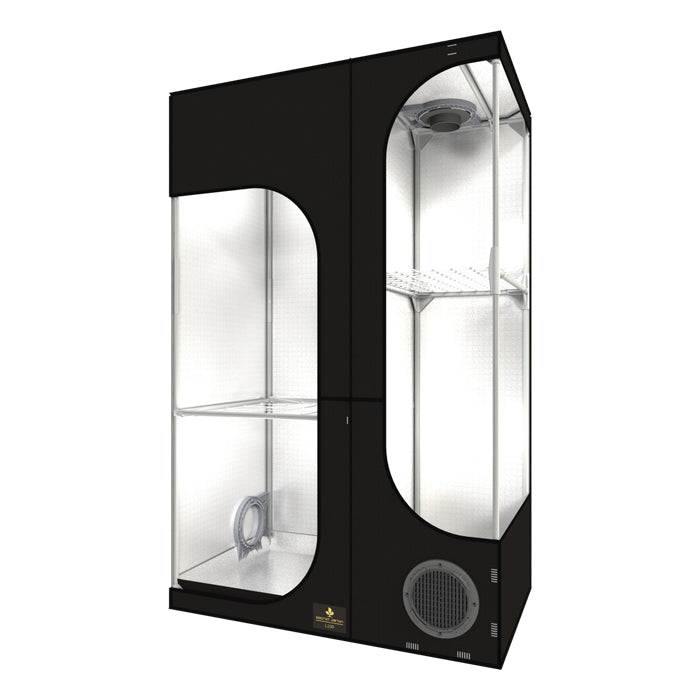 Black and transparent display cabinet on a white background