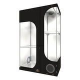 Black and transparent display cabinet on a white background