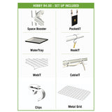 List of items included in the Hobby R4.00 set-up, including Space Booster, PocketIT, WaterTray, HookIT, WebIT, CableIT, Clips, and Metal Grid.