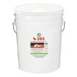 White 5 gallon bucket labeled 'sns 203' with a label on a white background