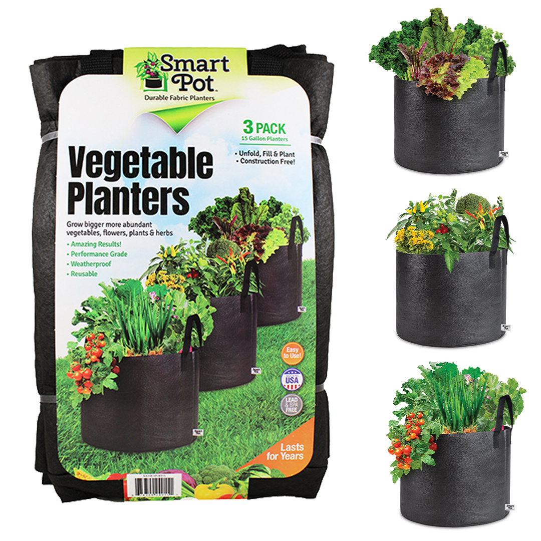 Smart Pot 15 Gallon Vegetable Planters – 3 Pack Fabric Grow Bags with Handles