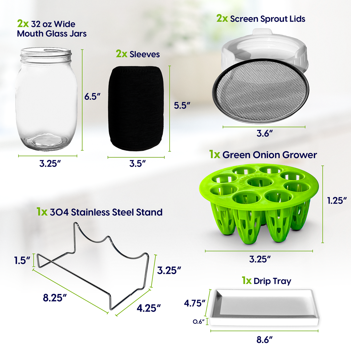 ZestiGreens Jar Sprouting Kit – 2 Glass Jars & Stand