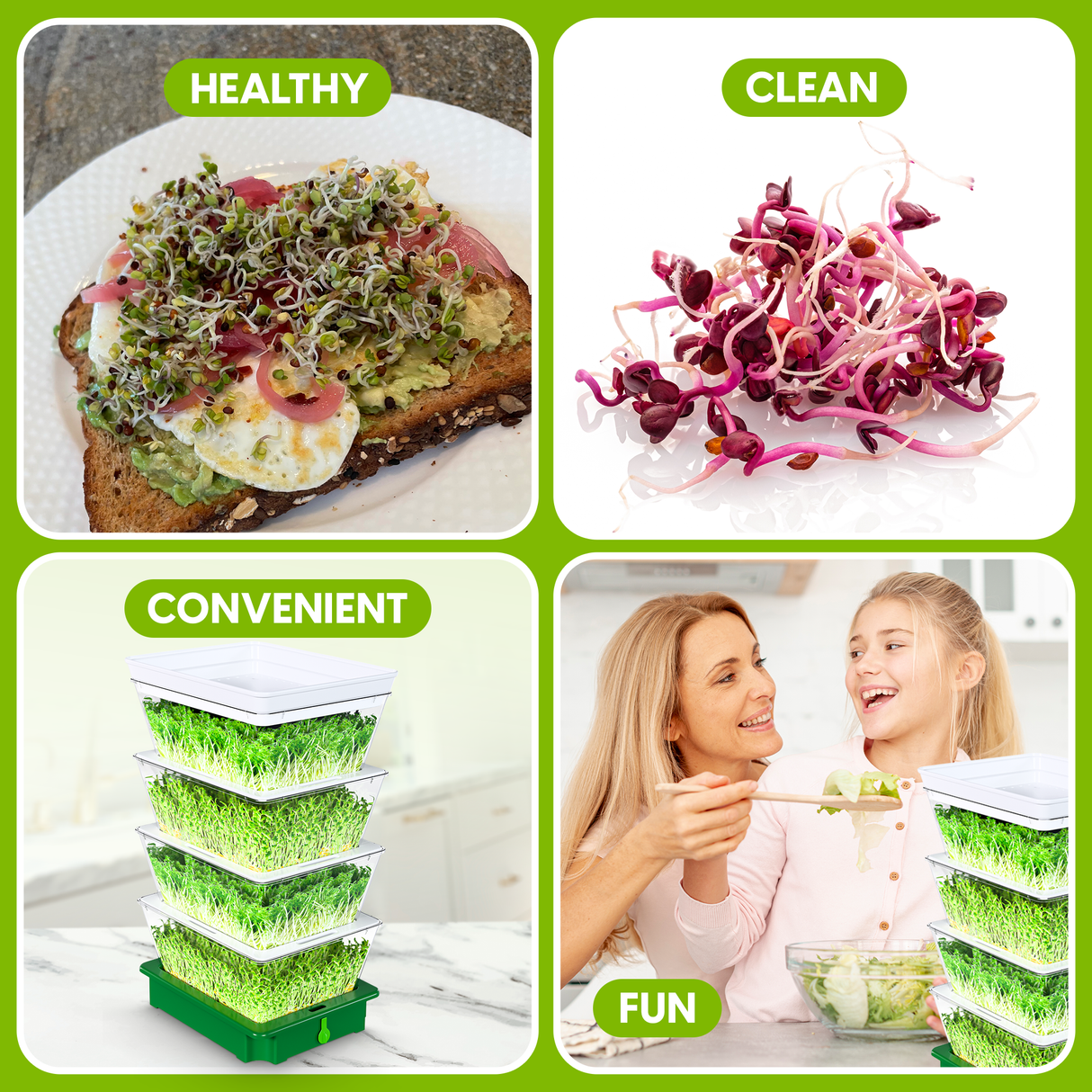 ZestiGreens Tiered Sprouting Kit with Drain Spout – BPA-Free Stackable Seed Sprouter Trays
