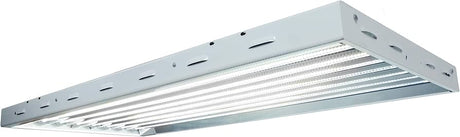 Ceiling-mounted T5 industrial light fixture with eight bulbs