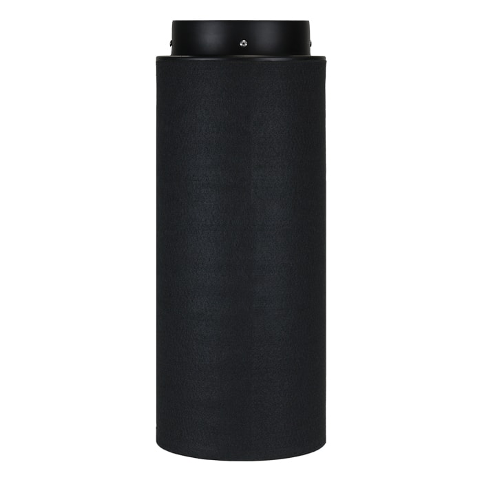 Black cylindrical air filter on a white background