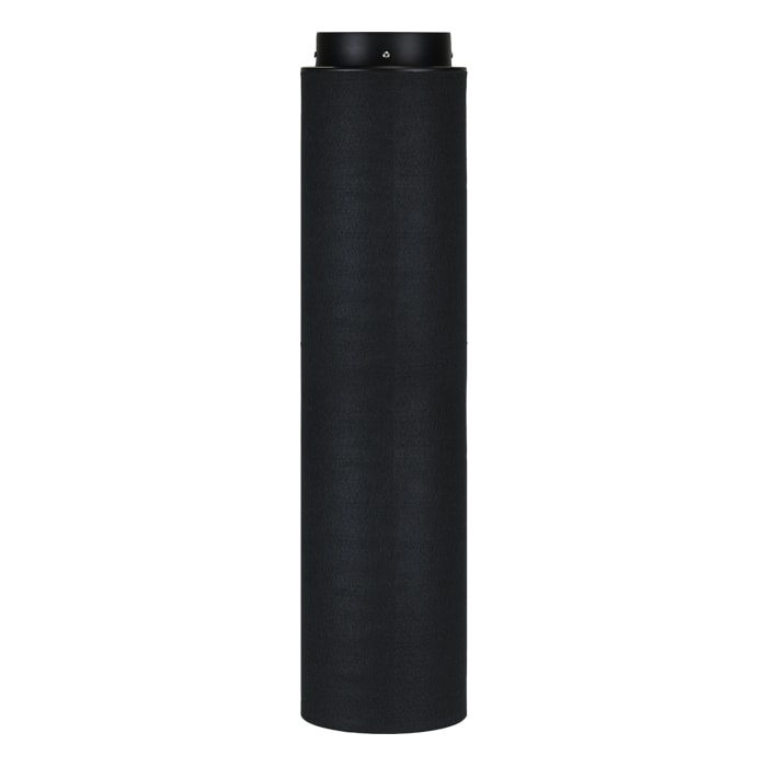 Black cylindrical object on a white background