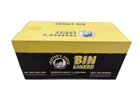 Box of Trapper's Choice Bin Liners with yellow and black design