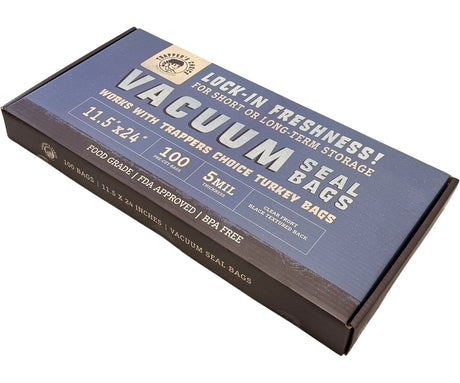 Box of vacuum seal bags with text on a white background